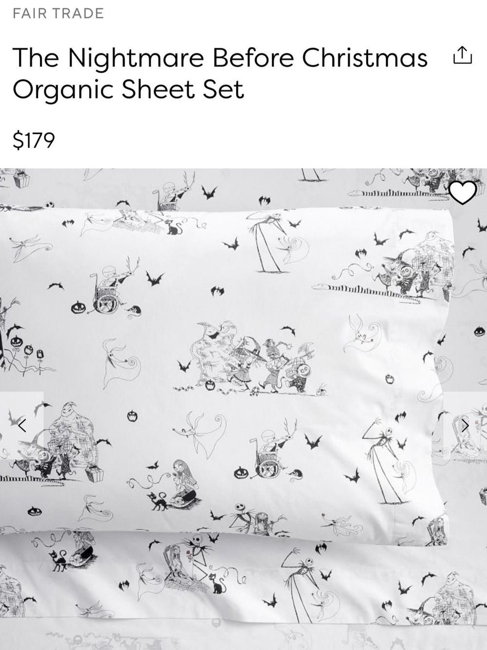 The Nightmare Before Christmas Organic Sheet Set - White